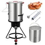 30 Qt Aluminum Turkey Fryer Kit with Propane Burner Stand, 0-5 PSI Regulator & Thermometer, Outdoor Deep Fryer Pot for Seafood Boil, Steaming, Fish & Turkey
