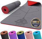 Yogii Yoga Mat - Non-Slip 6mm Thick TPE & Travel-friendly Yoga Mat - Perfect for Home & Gym Exercise Fitness & Pilates - With Laser Alignment Guides (Gray/Red) for Men & Women
