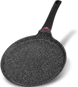 Non Stick 11 Inch Granite Coated Crepe Pan - Lightweight 4.27 Quart Dosa Pan with Comfort Stay Cool Grip Handle - Induction Compatible PFOA Free Tortilla Pan (Black)