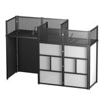 LOCENHU Portable DJ Facade Booth with Black and White Lighting Scrims, Carrying Bag and a Computer Stand | Standing DJ Table - 44.1"H*41.2"W*20.4"D DJ Booth