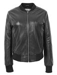 Womens Real Leather Bomber Jacket Classic Varsity Style Faye Black (10)