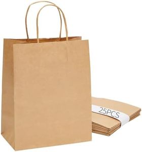 25 Pack Small Brown Paper Gift Bags with Handles Kraft Paper Gift Bags for Retail, Birthday Parties, Shopping, Versatile Craft Bags & Goodie Sacks (Brown, 16x8x21cm)