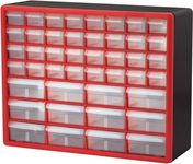 Akro-Mils 10144 44-Drawer Plastic Drawer Storage Cabinet for Garage Organization, Lego Storage, Teacher Toolbox, Makeup Organizer, and More, 20-Inch W x 6-Inch D x 16-Inch H, Red