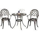 COSTWAY 3 Piece Bistro Set Metal Dining Sets, Garden Table 2 Seaters with Ice Bucket, Patio Desk and Chairs Indoor Outdoor Furniture Sets for Home Yard Balcony