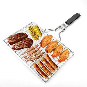 CZ-XING Portable BBQ Grill Basket,Barbecue Grilling Basket, Folding Fish Grilling Basket,Foldable Stainless Steel BBQ Net Basket for Roast Fish, Kabob, Vegetables, Steak