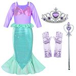 Little Girls Mermaid Costume Princess Dress Up For Birthday with Accessories(Gloves+Crown+Wand) 3T 4T (100)