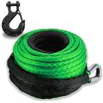 TYT Synthetic Winch Rope 3/8" X 92' with Hook, 27000LBS Synthentic Winch Cable Kit with Protective Sleeve for 4WD Off Road Vehicle Truck SUV Jeep (Green)