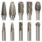 Hakkin 10Pcs Tungsten Carbide Double Cut Rotary Burr Set 1/4” Shank Die Grinder Drill Bits for Dremel Accessory Wood Carving Tools DIY Woodworking Carving Drilling Metal Polishing Grinding Engraving