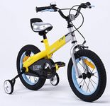 Royal Baby BUTTONS FREESTYLE BMX KIDS BIKES IN MATT YELLOW - IN SIZE 16" INCH WITH HEAVY DUTY REMOVABLE STABILISERS. (MATTYELLOW FRAME-BLUE RIM, BUTTON-16)