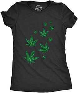 Womens Glitter Pot Leaves T Shirt Cute 420 Lovers Weed Leaf Graphic Novelty Pothead Top (Heather Black) - XXL