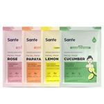 Sanfe Instant Glow Facial Mask | For Hydration, Toned, Depigmentation & Glowing Face | 100% fruit extracts, Korean Mask | 4 Pcs Face Mask For Glowing Skin | Cucumber, Papaya, Lemon, Rose (Pack Of 4)