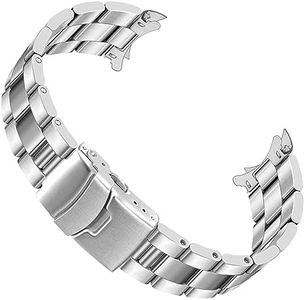 Juntan Stainless Steel Curved Solid End Tapered 20mm 22mm Watch Band Metal Watch Strap Bracelet Deployment Double FlipLock Buckle Silver Black, Brushed&Polished Silver, 22mm, Modern