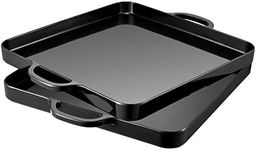 HSDT Square Serving Trays with Handles Melamine Black 12.5x12.5 Inch Spill Proof Kitchen Eating Trays Set of 2 for Cafeteria Cafe Food Appeizer Dessert Snack Dinner Lunch Breakfast,TR16-02