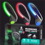 LED Shoe Clip Light, Rainproof Luminous Flashing Bright Night Running Lights Sport Gear Safety Warning Flashlight for Men & Women Runners Jogging Cycling Biking Dog Walking – Multicoloured (8 Pack)