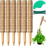 6 Pack 40cm Moss Pole, Moss Pole for Plants Monstera, Plant Support Stakes for Indoor Climbing Plants, Monstera Stakes Coco Coir Pole for Potted Plants with 12 Pcs Plant Labels and 100 Pcs Ties