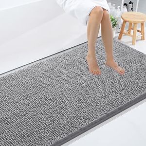 Smiry Luxury Chenille Bathroom Rugs 108X72, Extra Soft and Absorbent Shaggy Bath Mat, Machine Washable, Non-Slip Plush Carpet Runner for Tub, Shower, and Floor, Home Decor Accessories, Grey