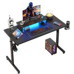 Bestier Small Gaming Desk 106.6 CM LED Computer Desk with Monitor Stand Gamer Workstation with Cup Holder & Headset Hooks for Home Office Bedroom Small Space