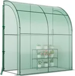 Happygrill Greenhouses for Outdoors, 7' x 3.5’ x 7' Lean-to Greenhouse with 3 Tiers Flower Rack & Weatherproof PE Cover, Roll-up Zipper Doors, Walk-in Garden Greenhouse for Seedling & Pot