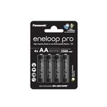 eneloop Pro, AA/Mignon, Rechargeable Battery, Pack of 4, Capacity of 2500 mAh, Ready-to-Use Ni-MH Batteries, 500 Recharge Cycles, Plastic Free Packaging, Pro, Black