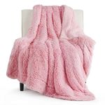 Bedsure Soft Throw Blanket, Fuzzy Fluffy Blankets - Sherpa Fleece Faux Fur Blanket for Couch, Bed, Sofa, Cozy Plush Warm Thick Furry Shaggy Decorative Blanket Gifts for Adults, Pink, 130x150cm