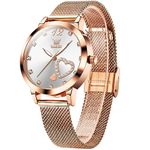 OLEVS Watches for Women Rose Gold Stainless Steel Mesh Belt Womens Watch Big Face White Arabic Numerals Heart Diamond Watches Fashion Dress Analogue Quartz Waterproof Luminous Ladies Watches