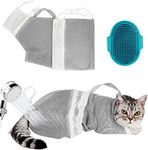 Cat Bag for Bathing Set with Cat Grooming Washing Bag Adjustable Pet Shower Brush - Cat Bathing Mesh Bag Anti Scratch Anti Bite Soft Durable for Cats & Dogs Restraint Grooming Nail Trimming Washing
