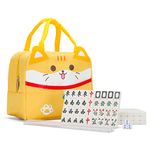 Drizzle 24mm Travel Mahjong Game Set Mini Cat - 0.9" Portable 144 Tiles - 4Pcs Racks Melamine Material Mah-Jong Family Leisure Time 2.76 Pounds - 旅行麻将