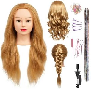 26 Inch 80% human hair mannequin head practice head for braiding manikin head with Clamp stand doll head for hair styling practice kit for kids and Cosmetology (golden 26-inch)