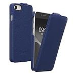 kalibri Flip Case Compatible with Apple iPhone SE (2022) / iPhone SE (2020) / iPhone 8 / iPhone 7 - Ultra Slim Leather Protective Phone Cover - Navy Blue