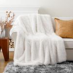 BATTILO HOME Luxury White Faux Fur Throw Blanket 60"x 80", Fluffy Large Blanket for Bed, Comfy Shaggy Cozy Plush Fuzzy Fur Blanket for Sofa Couch Living Room Home Decor