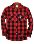 TARAINYA Men's Flannel Corduroy Lined Button Down Shirt Plaid Casual Shirt with Pockets Red Black Buffalo 3XL