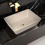 REMANENCE Granite Quartz Countertop Wash Basin | Designer Table Top Bathroom Sink | Vessel Sink Wash Basin Over Counter for Bathroom, Hotel, Living Room (18 X 13 X 5.5 Inch) (Matte Ivory)