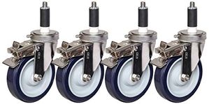 5" Stainless Steel Expandable Stem Caster Set | for 1" ID Tubing | Polyurethane Wheels | Total-Locking Brakes