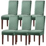 LANSHENG Dining Chair Covers Set of 6, Stretch Dining Chair Protector Slipcovers Jacquard, Elastic Removable Washable Chair Seat Cover for Dining Room Kitchen Banquet Restaurant Home, Bean Green