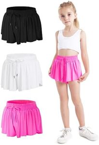 BOOPH 3PC Girls Flowy Butterfly Shorts Athletic Shorts Teen Girls with Inner Pockets for Running Tennis 7-8Y