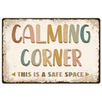 GLOBLELAND Calming Corner Sign Office Wall Decor Metal Signs classroom Decor Safe Space Wall Art For Home And Bar Wall Decor, Iron 8x12 In