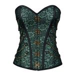 Charmian Women's Steampunk Gothic Retro Jacquard Steel Boned Strapless Brocade Overbust Corset with Chains Green Small