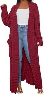 LIVECLOTH Womens Stylish Cable Knit Dual Chunky Cardigan with Pockets, Cardigan-wine Red, Small