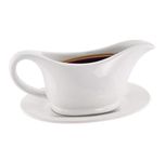 KOVOT White Elegant 12oz Ceramic Gravy Boat and Saucer Plate Set - Perfect for Gravies, Sauces, and Dressings - Microwave and Dishwasher Safe