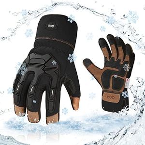 Vgo 32℉ or Above 3M Thinsulate Insulation C40 Lined Winter Touchscreen TPR Anti-Vibration Premium Pigskin Leather Heavy Duty Work Gloves (Size M, Black, PA7675FW)