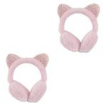 ABOOFAN Earmuffs, Pack of 2 Earmuffs for Winter, Women's Cat Ears, Earmuffs, Plush Earmuffs, Fluffy Children's Headphones, Women's Gift, Pink Headset Headphones Headband, pink, 12.5*12.5CM