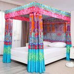 (Queen, Red) - Pangzi Bohemian 4 Corner Post Bed Curtain Canopy Bed Curtain Drapes for Adults Girls (Twin, Red)