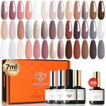 Modelones 24 Pcs Gel Nail Polish Kit, 20 Colors Nude Pink Milky White Gel Polish Neutral Brown Fall Autumn Nail Gel Polish Set with Glitter, Glossy and Matte Top Base Coat Soak Off LED Manicure Gifts