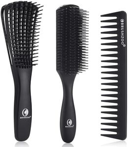 BRUSHZOO Detangling Brush Set with Hair Spray bottle, Hair Brushes for Women men and Kids Curly Hair, Curly Hair Brush for Natural 3/4abc Hair with Detangler Brush 9 Row Brush Wide Tooth comb (Black）