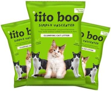 Tito Boo Premium Clumping Cat Litter - 15kg + 03kg UnScented Scoopable Smart Bentonite Sand - Total 18Kg