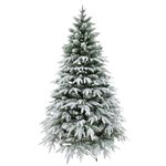 6ft/1.8m Lapland Fir Snow Covered Bushy Artificial Christmas Tree Flocked 935 PE/PVC Tips Hinged Branches Metal Stand Xmas Home Snowy Decorations