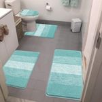 Bsmathom Bath Rug Set 4 Piece with Toilet Lid Cover and Rug Set, Non Slip Absorbent Bath Mats for Bathroom Floor, Machine Washable Bathroom Rugs with U-Shaped Contour Toilet Mat, Teal