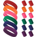 18PCS Sweatband Set Sports Headband Wristband Set Sweat Bands Absorbent for Gym Sports Football Soccer, 80s Headband and Wrist Sweatbands for Girls Ladies Boys