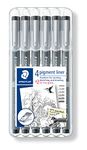 STAEDTLER ‎308 SB6P Pigment Liner Fineliner Pens with Assorted Line Width - Black (Set of 4 + 2 Free)