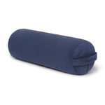 Manduka Yoga Round Bolster Pillow - Firm, Removable eQua Cover, Easy Carry Handle - Midnight Blue, 27" x 9" x 9"